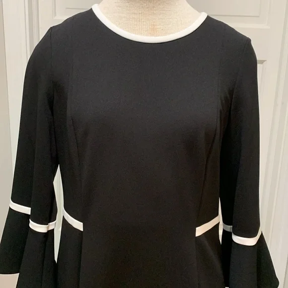 Calvin Klein sz 12 black with white accent midi dress - Picture 2 of 6